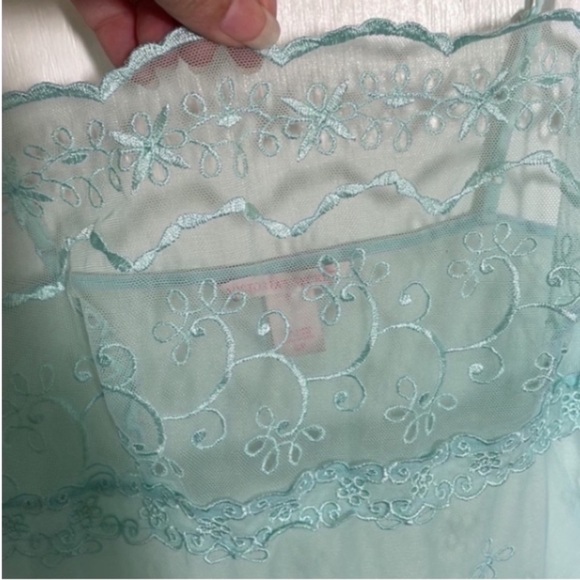 Victoria’s Secret Sheer Mini Dress Green Mint Slip Embroidery Eyelets Holiday S - Picture 10 of 17